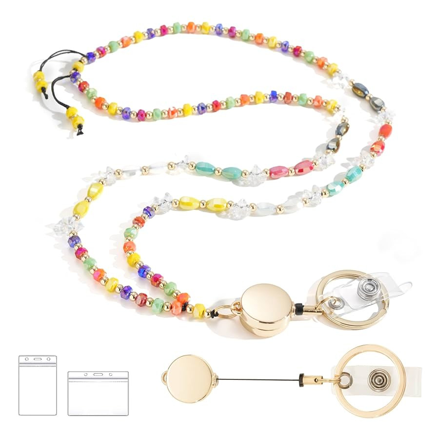 Lanyards for ID Badges and Keys, Retractable Teacher Lanyards for Women, Durable Beaded Lanyard C... | Amazon (US)