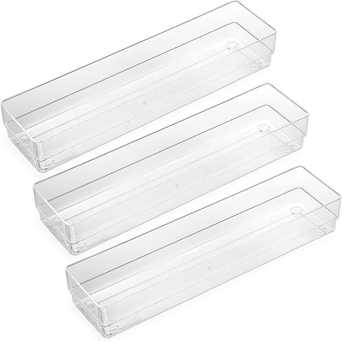 LotFancy Clear Plastic Drawer Organizer, 12'' x 3'' x 2'', Set of 3 Drawer Storage Containers Bin... | Amazon (US)