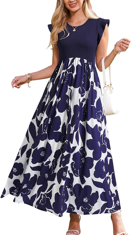 OUGES Women 2025 Spring Summer Dresses Maternity Sleeveless Ribbed Fashion Casual Outfits Maxi Dr... | Amazon (US)