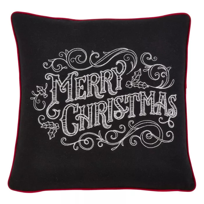 16"x16" Merry Christmas Chalkboard Throw Pillow Cover Black - Saro Lifestyle | Target