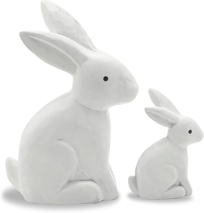 Wooden Bunny Decor, Antique White Bunny Figurines Easter Rabbit Statue Set of 2, Bunny Decoration... | Amazon (US)