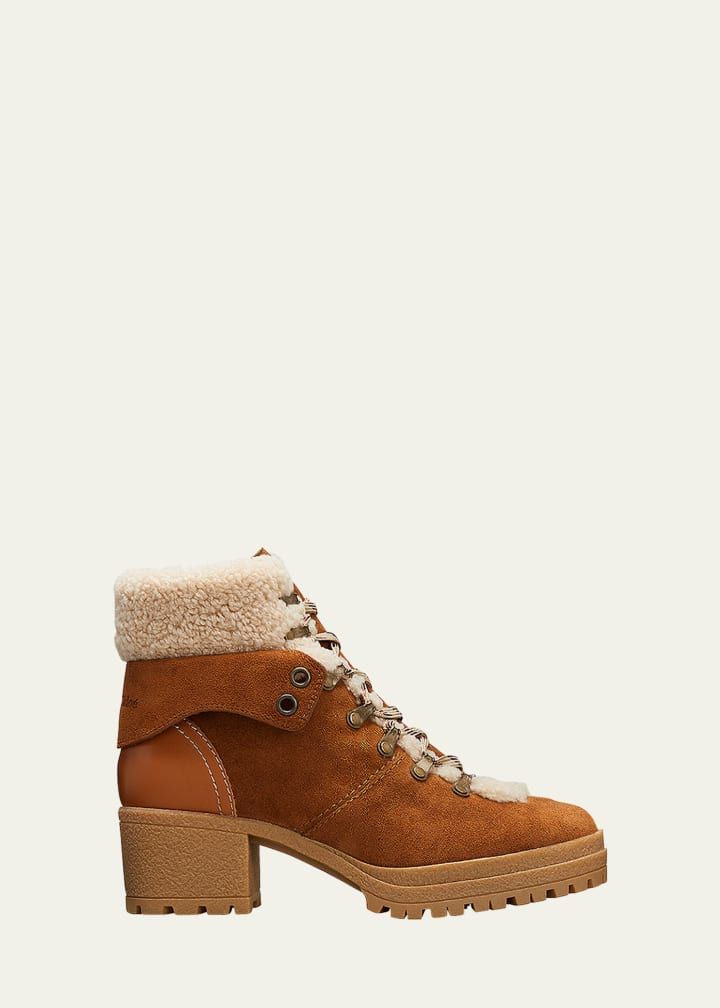 See by Chloe Eileen Mixed Leather Shearling Hiker Booties | Bergdorf Goodman