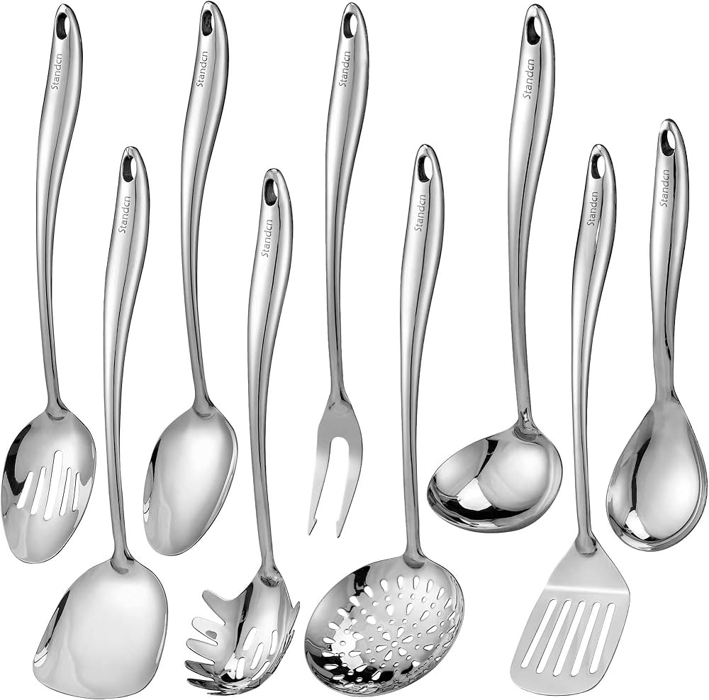 Juego de utensilios de cocina de acero inoxidable 304 – 9 utensilios de servir, utensilios de c... | Amazon (US)