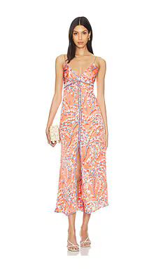 Poupette St Barth Denise Midi Dress in Orange Palmery from Revolve.com | Revolve Clothing (Global)
