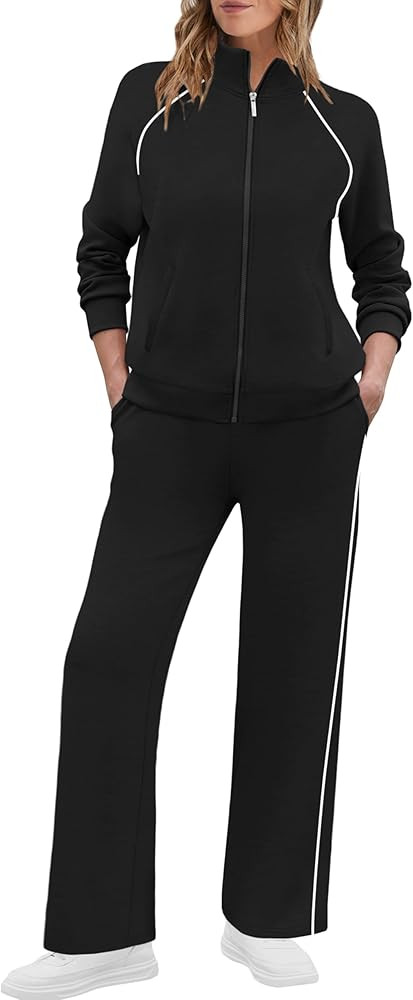 XIEERDUO Women's 2 Piece Lounge Sets Full Zip Up Sweatsuit Wide Leg Tracksuit Workout Outfits Fas... | Amazon (US)