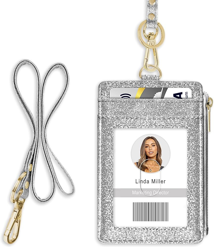 ID Badge Holder with Lanyard, Vertical Bling Shiny ID Badge Card Holder with 1 Clear ID Window, 4... | Amazon (US)