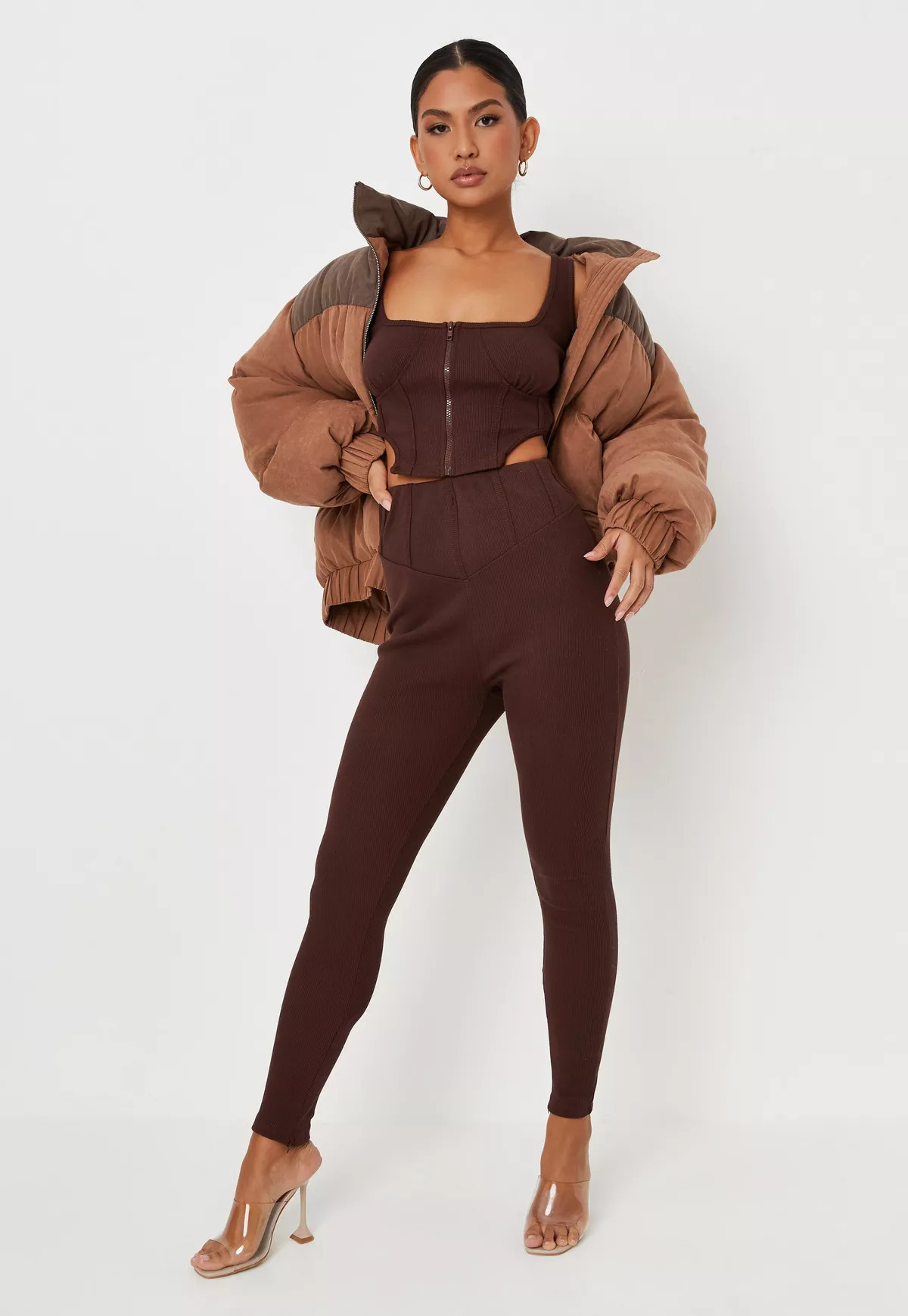 Missguided - Carli Bybel x Missguided Chocolate Rib Corset Waistband Leggings | Missguided (US & CA)