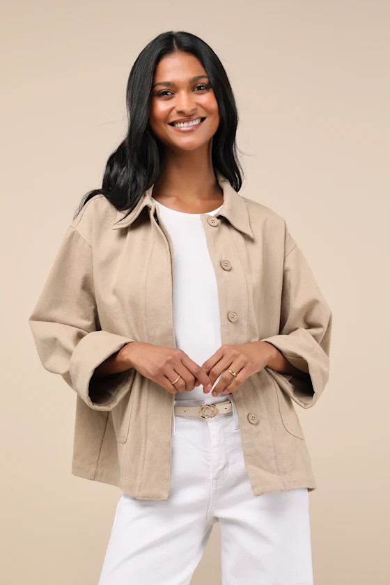 Effectively Cute Taupe Twill Cotton Chore Jacket | Lulus