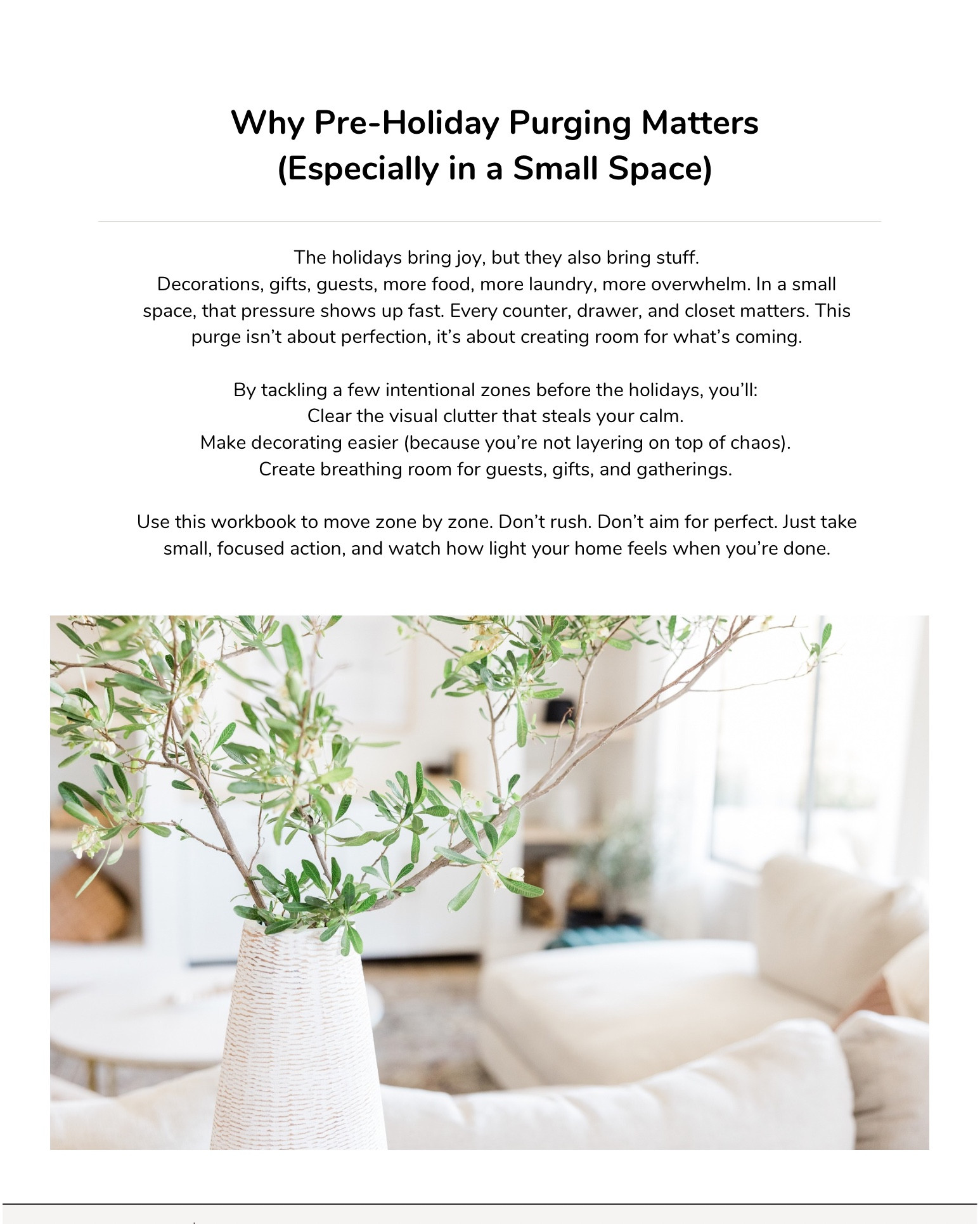 Pre-Holiday Purge Checklist (FREE!)
A simple room-by-room guide to help you clear visual clutter before the season kicks in — especially helpful if you live in a small home and storage is tight. I also added my favorite organizing bins, drawer inserts, and small-space helpers to set you up for an easier December.