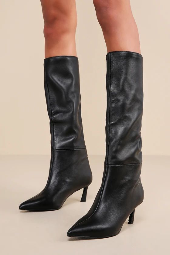 Lavan Black Leather Kitten Heel Knee-High Boots | Lulus (US)