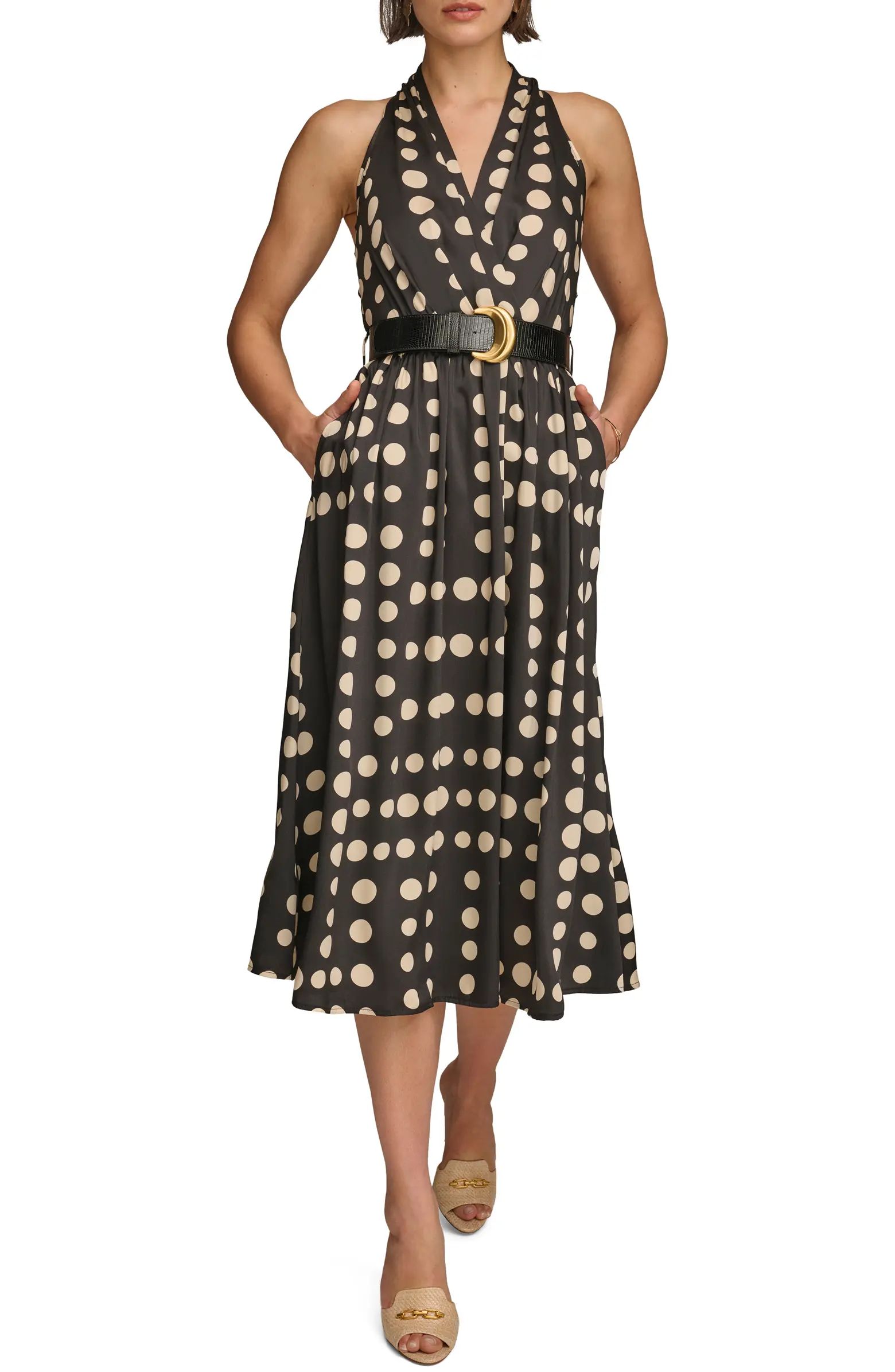 Donna Karan New York Polka Dot Belted Midi Dress | Nordstrom | Nordstrom
