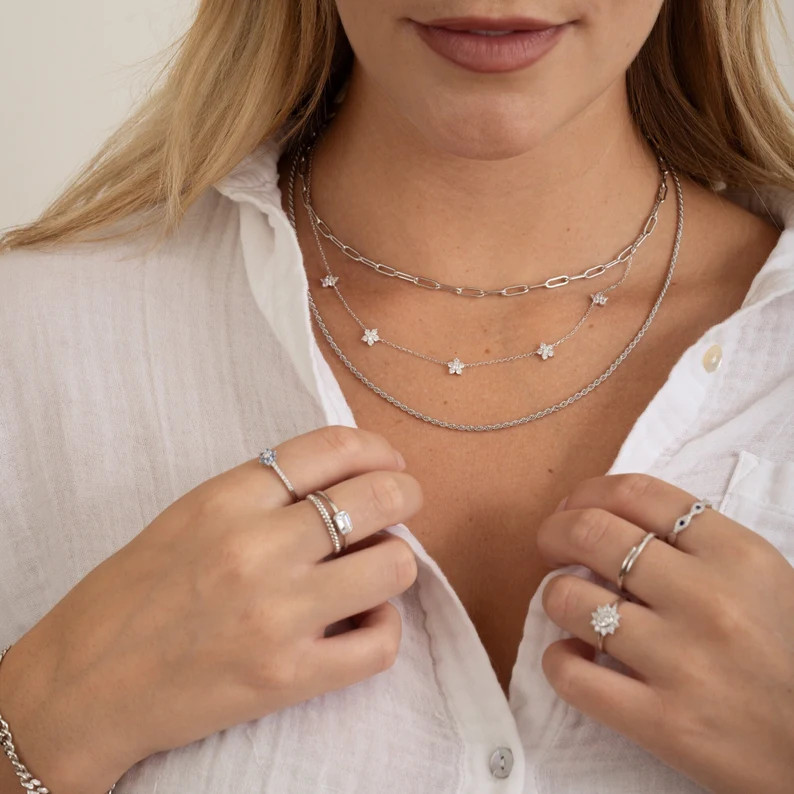 Diamond Necklace, Flower Necklace, Daisy Necklace, Layering Necklace, Dainty Necklace, April Birt... | Etsy (US)