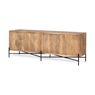Cairo 78 in. x 19 in. Brown Solid Wood Black Metal Base 4-Door Cabinet Sideboard | The Home Depot