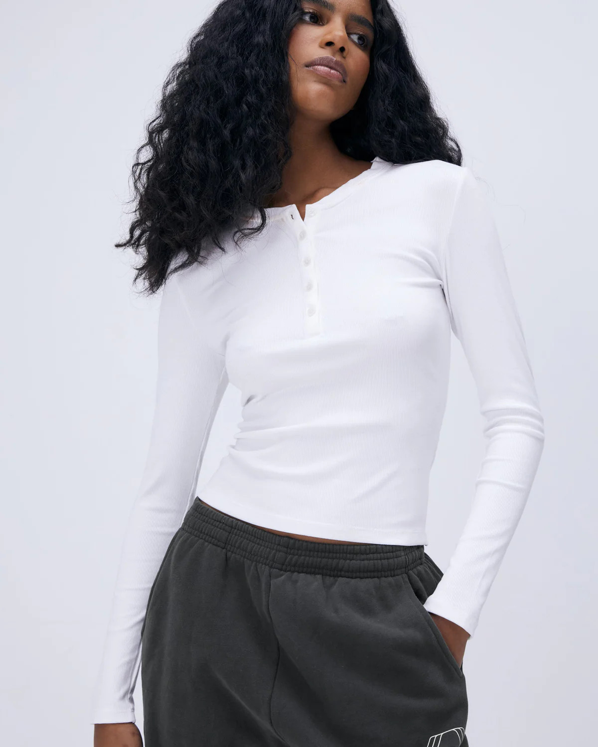 Rib Button Up Top - White | Adanola UK