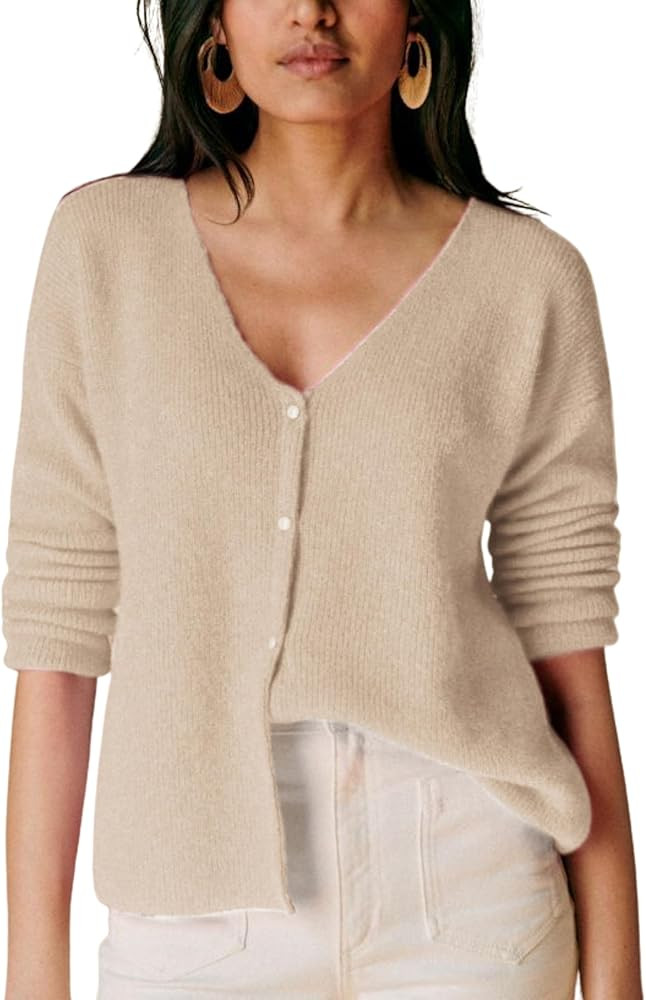 Lviefent Women Knit Cardigans Casual V Neck Long Sleeve Button Down Sweater Cardi Jumper Layer To... | Amazon (US)