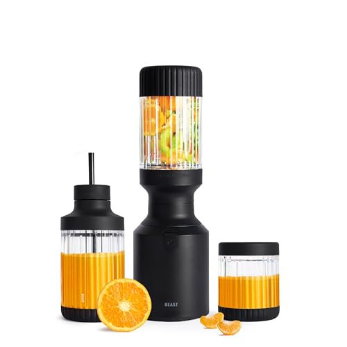 The Beast Mini Blender Plus | Mini Countertop Kitchen Blender | Blend Smoothies and Shakes, Dressings, Sauces, Dips | Extra Vessels, Straw Cap and Straws Included | 600W (Carbon Black) | Amazon (US)