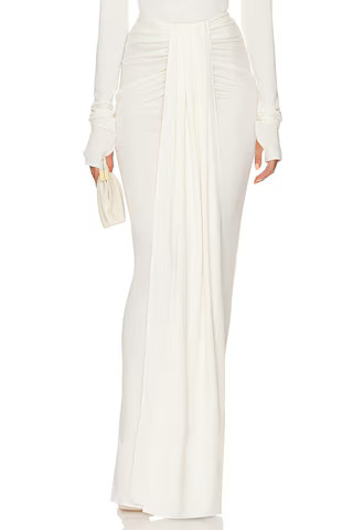Helsa Matte Jersey Long Wrap Skirt in Ivory from Revolve.com | Revolve Clothing (Global)