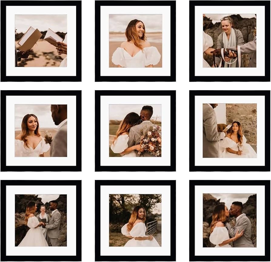 10x10 Picture Frame Set of 9, Display Pictures 8x8 with Mat or 10x10 without Mat, Multi Collage G... | Amazon (US)