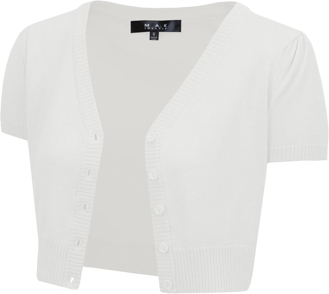 YEMAK Women's Short Sleeve V-Neck Cropped Bolero Button-Down Knit Cardigan | Amazon (US)
