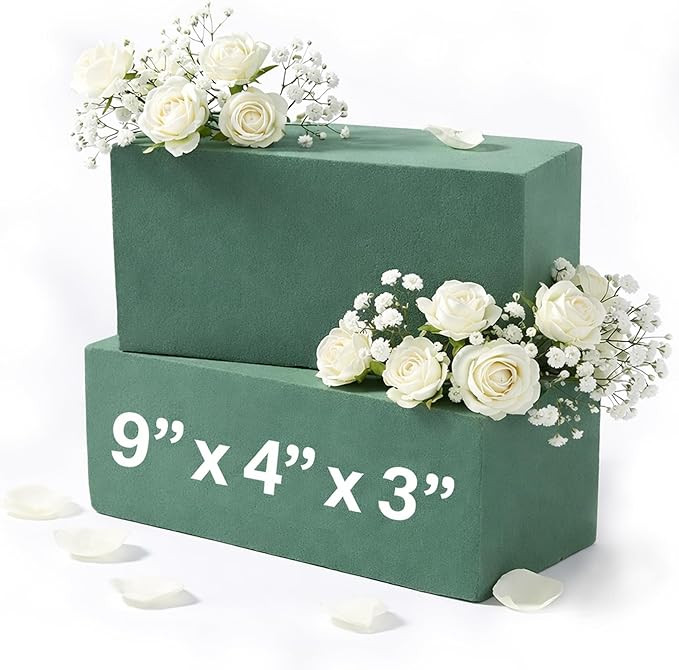 2 Pcs Floral Foam Blocks (Larger Size 9" X 4" X 3" Each) Florist Flower Foam Green Bricks Applied... | Amazon (US)