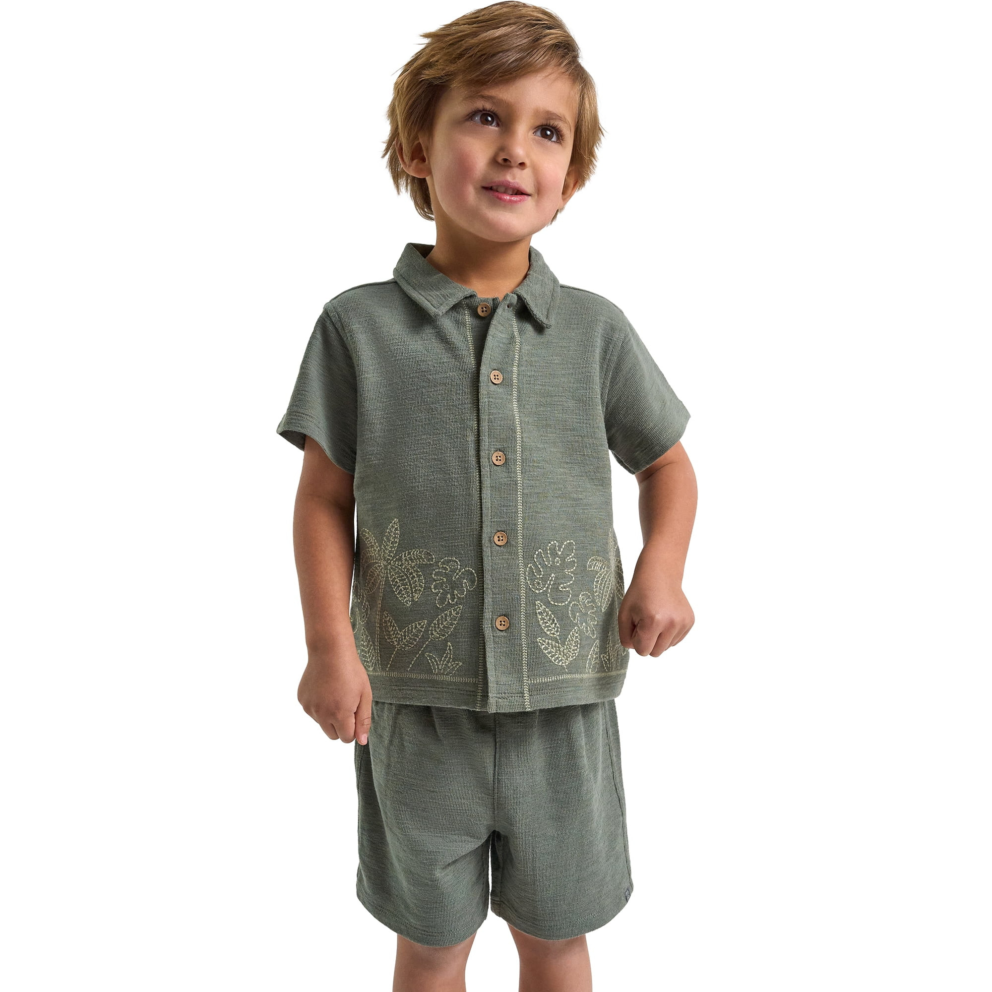Modern Moments by Gerber Toddler Boy Button Front Shirt with Embroidery Set, 2-Piece, Sizes 12 Mo... | Walmart (US)