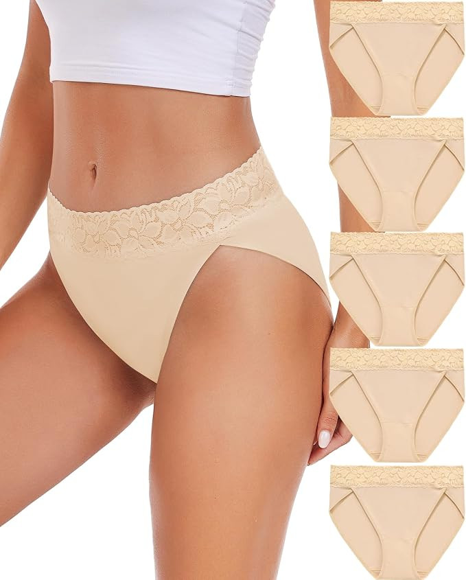 Womens Underwear Cotton Bikini Panties High Cut Lace Panty Stretch Hipster Underpants Ladies Brie... | Amazon (US)