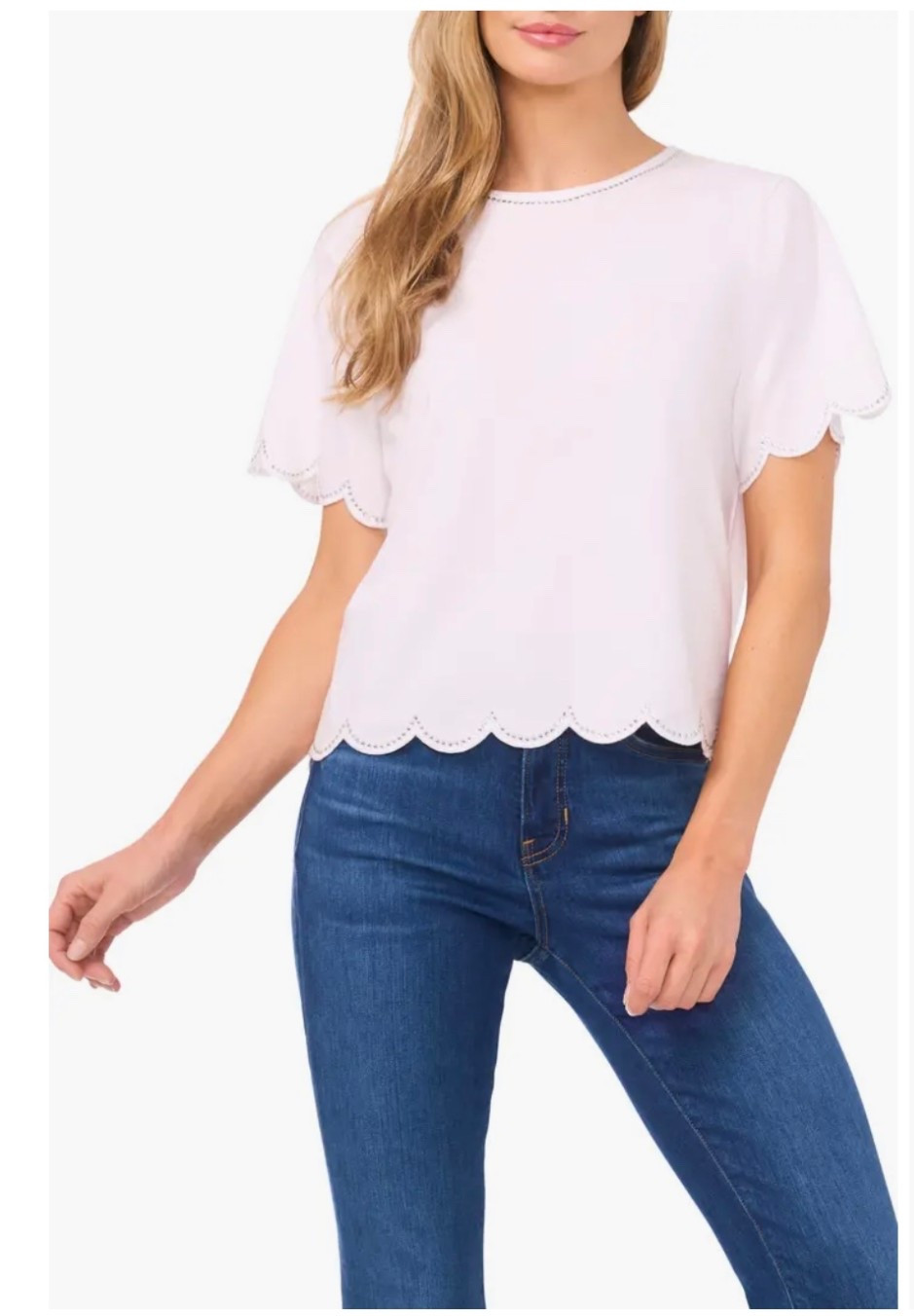 Short sleeve blouse with scallop details

#LTKOver40 #LTKMidsize #LTKSaleAlert