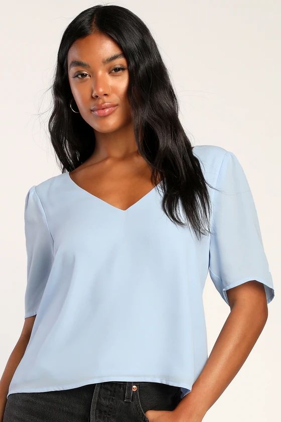 Forever Fashionable Dusty Blue V-Neck Short Sleeve Top | Lulus (US)