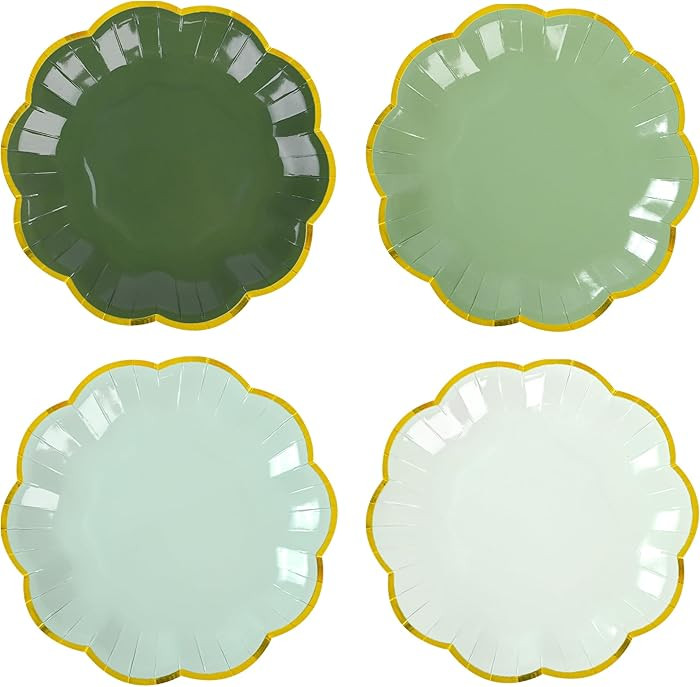Sage Green Party Plates Gradient Green Dessert Paper Plates 7inch Gold Foil Scalloped Edge Dispos... | Amazon (US)