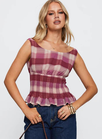 Sweet Honey Frill Top Pink Check | Princess Polly US