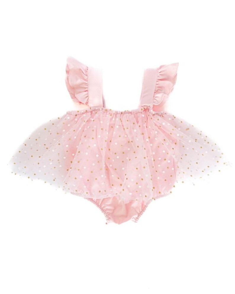 Dixie Sleeveless Mesh Romper - Glitter Pink Polka Dots | Etsy (US)