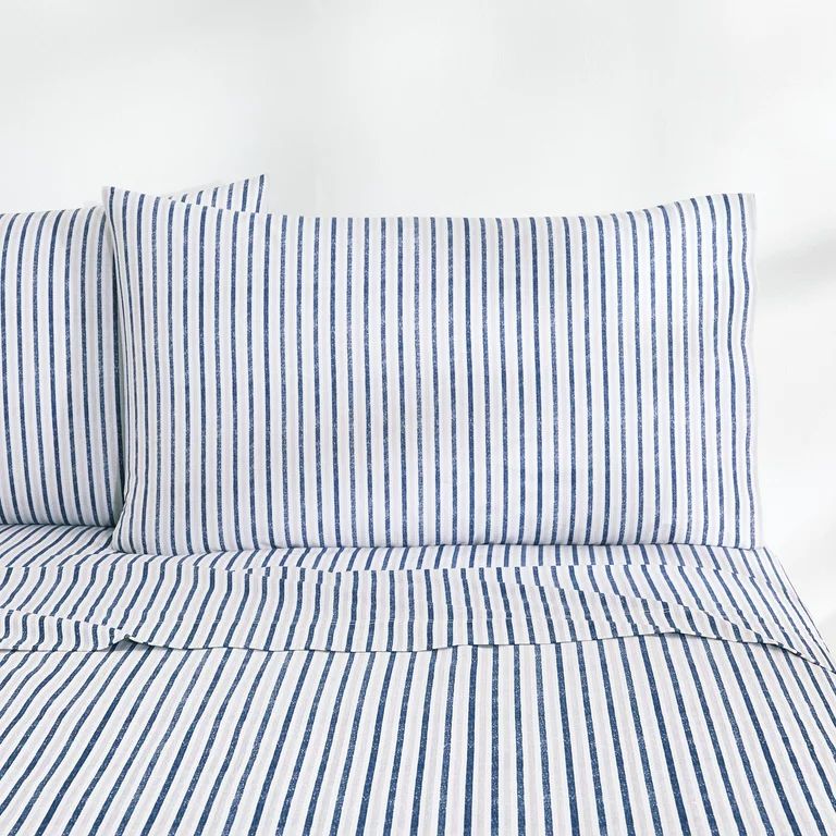 Gap Home Textured Stripe Percale Easy Care Sheet Set, Deep Pocket, Full, Blue/Grey, 4-Pieces - Wa... | Walmart (US)
