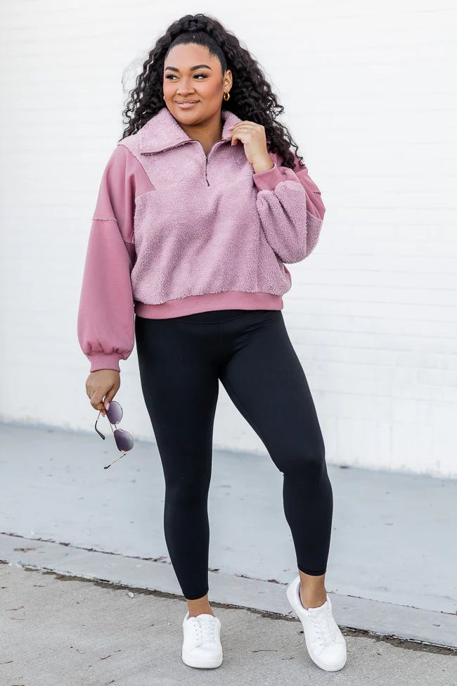 If You See Her Mauve Fuzzy Quarter Zip Pullover | Pink Lily