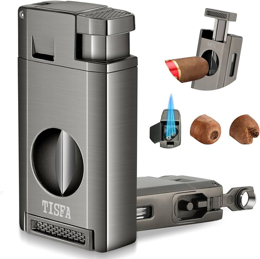 TISFA Torch Lighter with Cigar Cutter V Cut, Cigar Punch, Double Jet Flame Cigar Lighter Refillab... | Amazon (US)