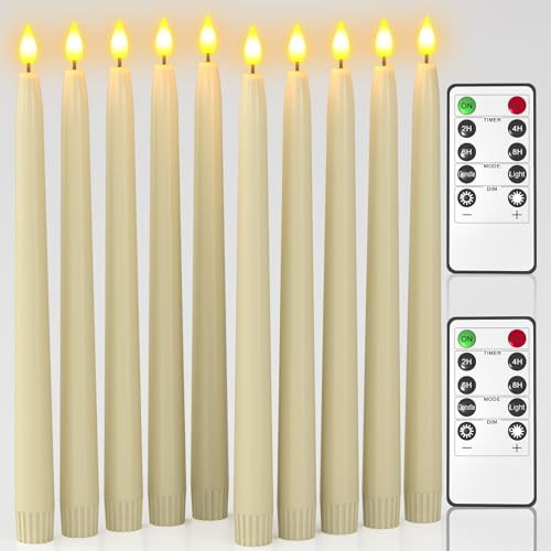 PChero 11" Flameless Taper Candles with Remote Timer, 10 Pack Battery Operated Flickering LED Taper Candlesticks Ivory Faux Wax Window Candles for Thanksgiving Christmas Holiday Wedding Decor | Amazon (US)