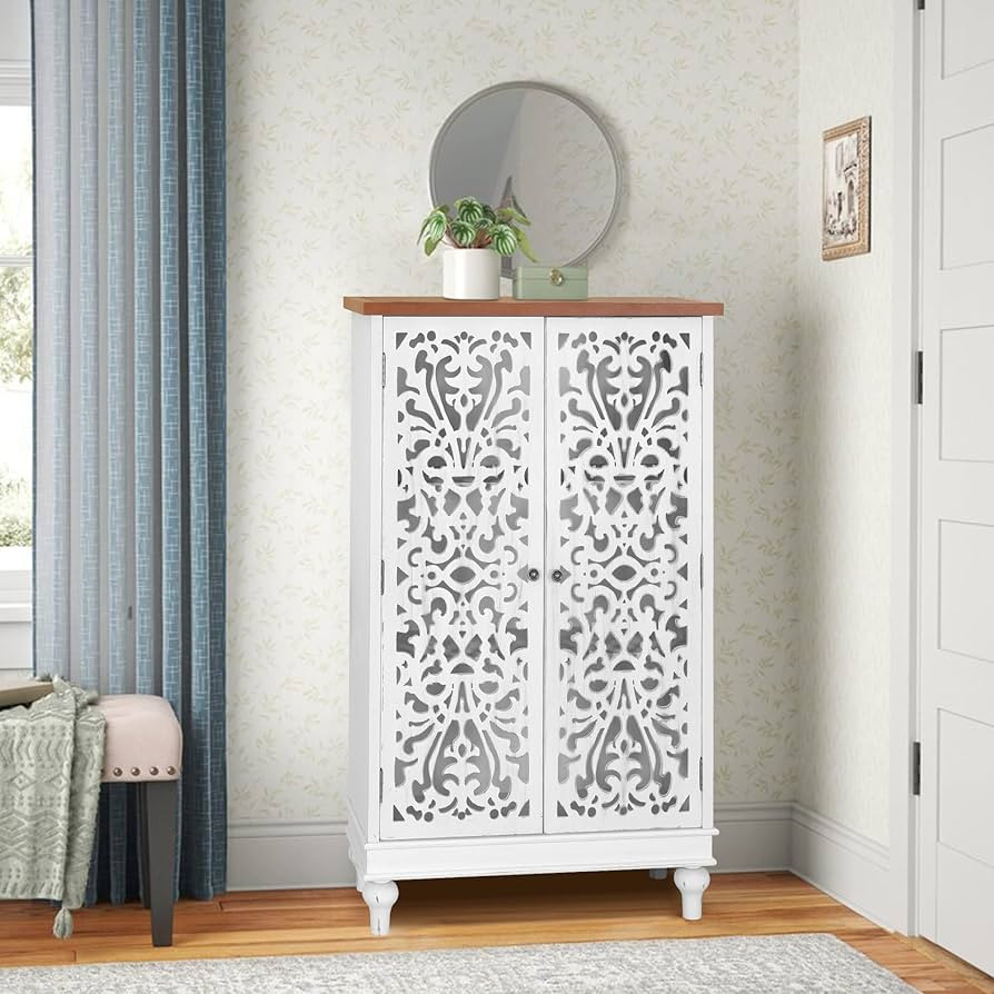 PHI VILLA Tall Accent Cabinet with Doors - Farmhouse Storage Cabinet for Living Room White | Amazon (US)