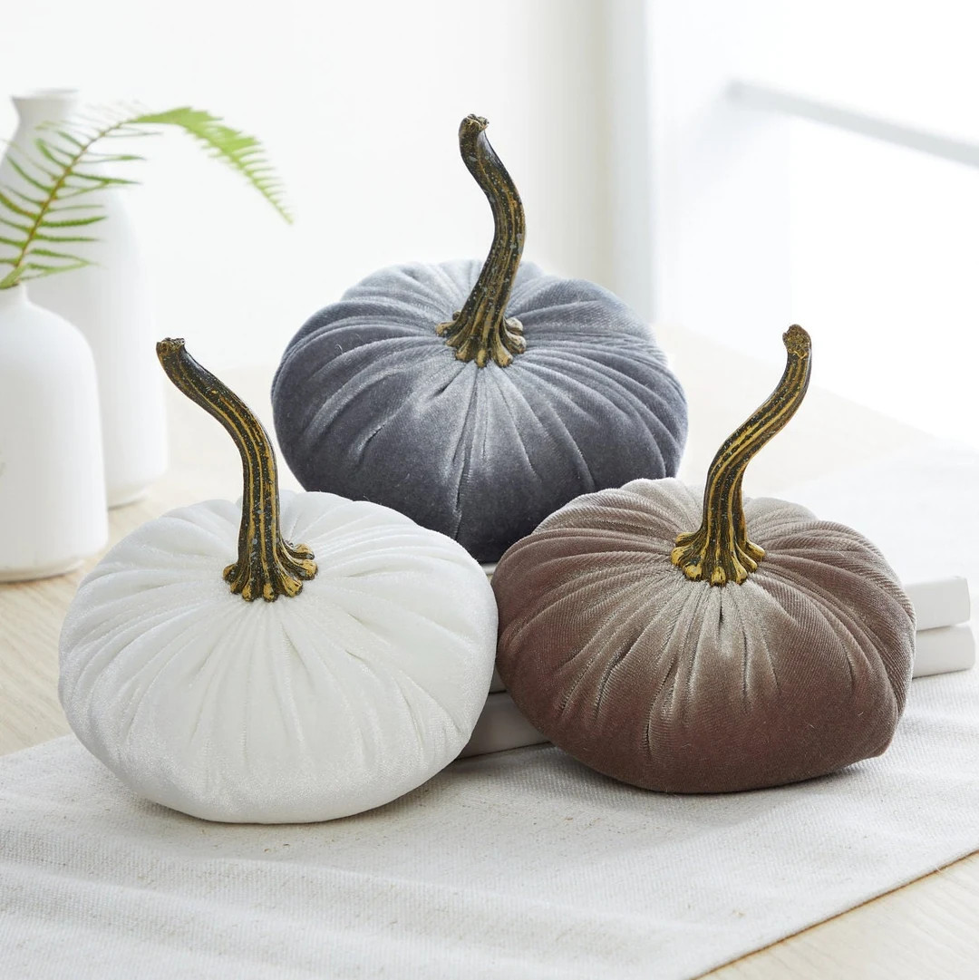 SMALL Velvet Pumpkins Set of 3, Fall wedding centerpiece, modern rustic farmhouse decor, mantel d... | Etsy (US)
