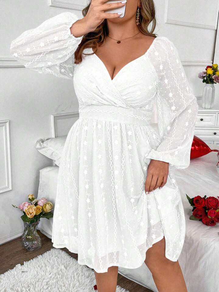 Franclia Plus Size Lantern Sleeve Dress With Full Print Pattern | SHEIN