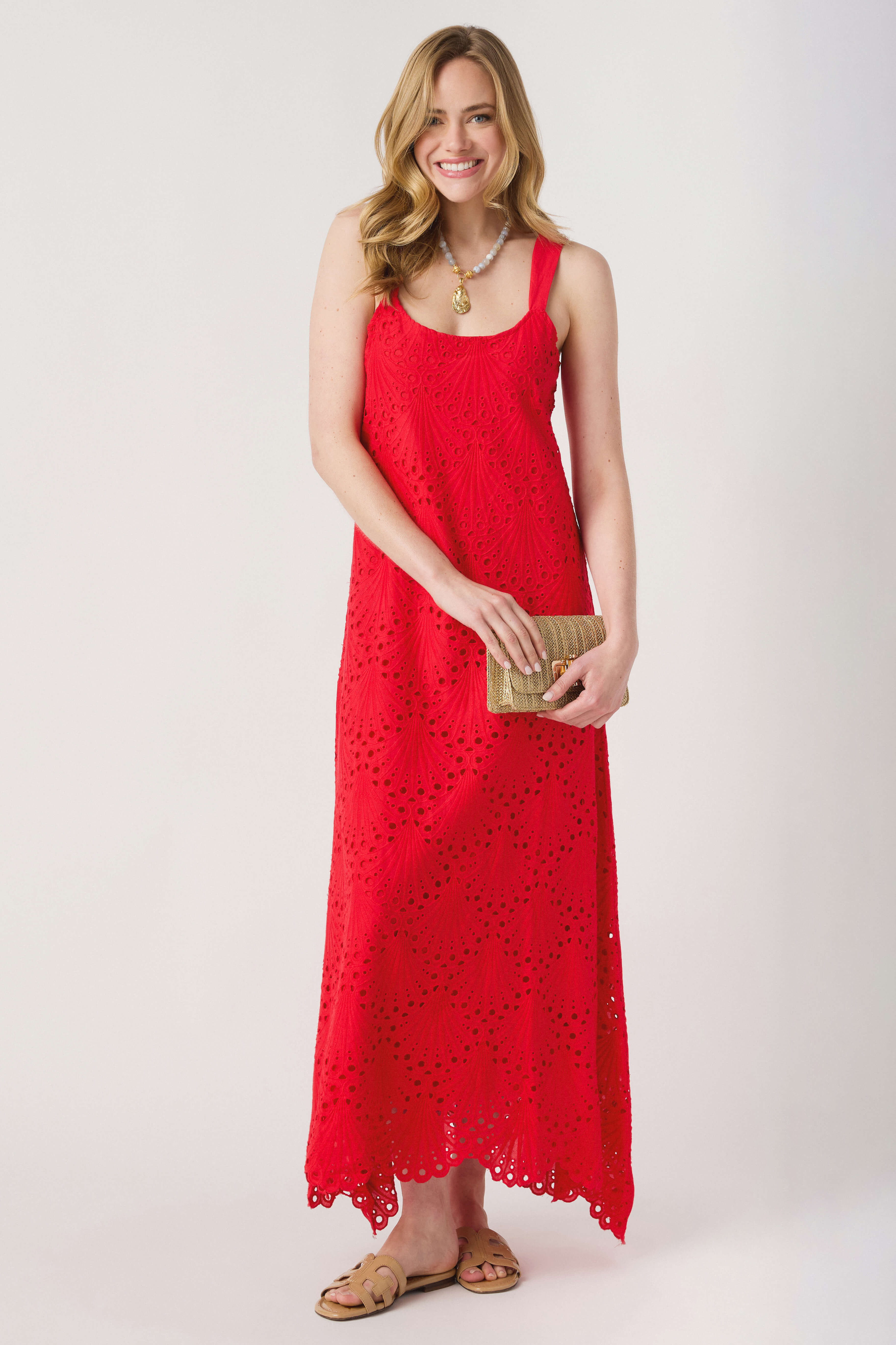 Lalavon Sleeveless Floral Embroidery Maxi Dress | Social Threads