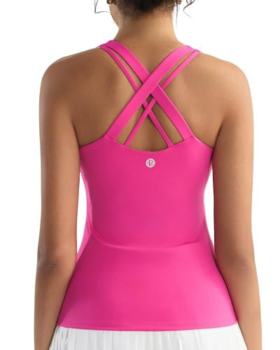 RUNNING GIRL Tank top with Built in Bra for Women,Compression Shirts Crisscross Back Workout Yoga Tops(BX3141_Bright Pink_S) | Amazon (US)
