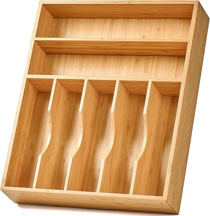 Umilife Bamboo Kitchen Drawer Organizer, 13 Inch Silverware Utensil Tray Holder, Extra Deep Groov... | Amazon (US)