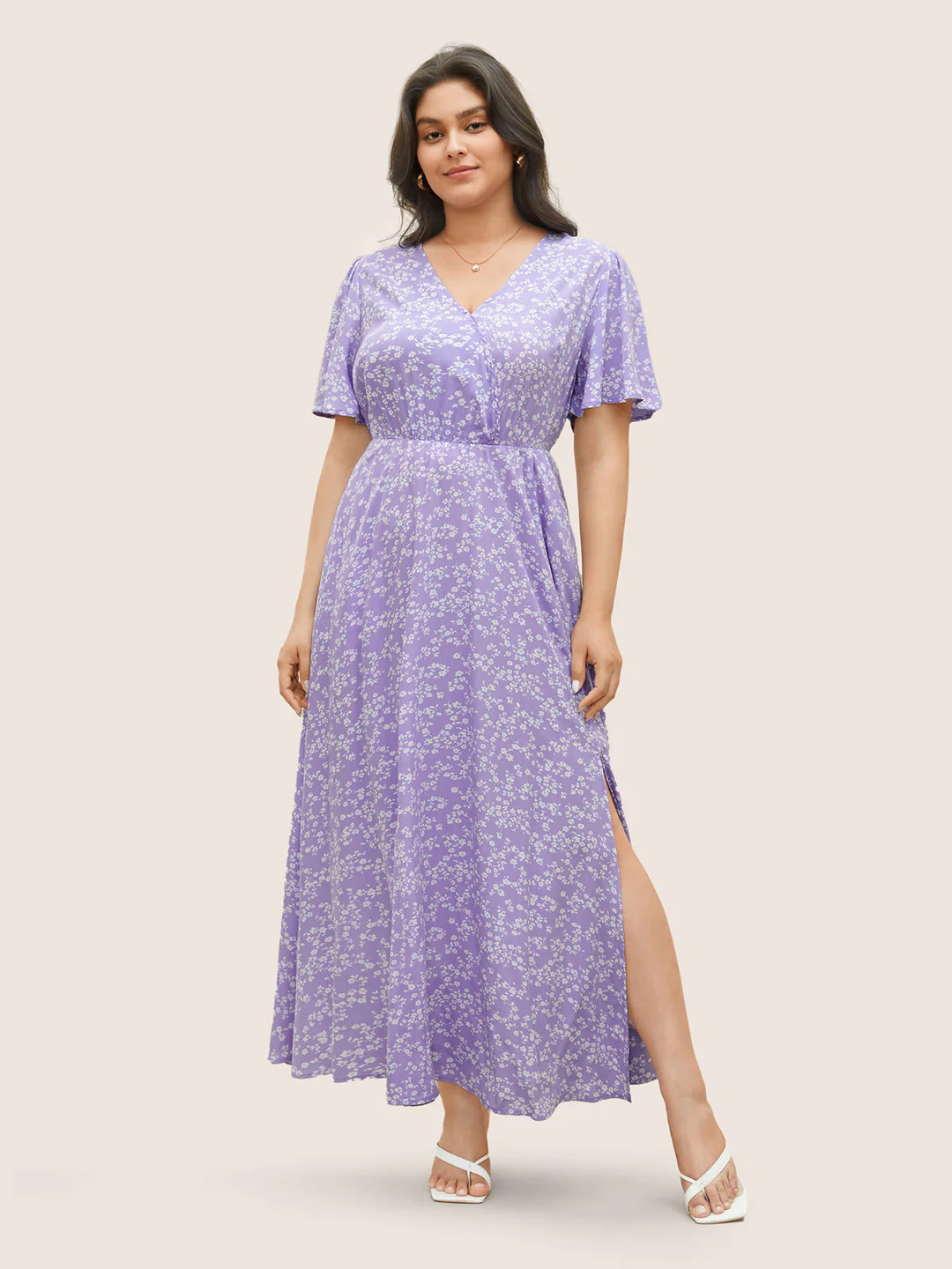 Bloom Dress - Flutter Sleeve Ditsy Floral Pocket Split Maxi Dress | Bloomchic