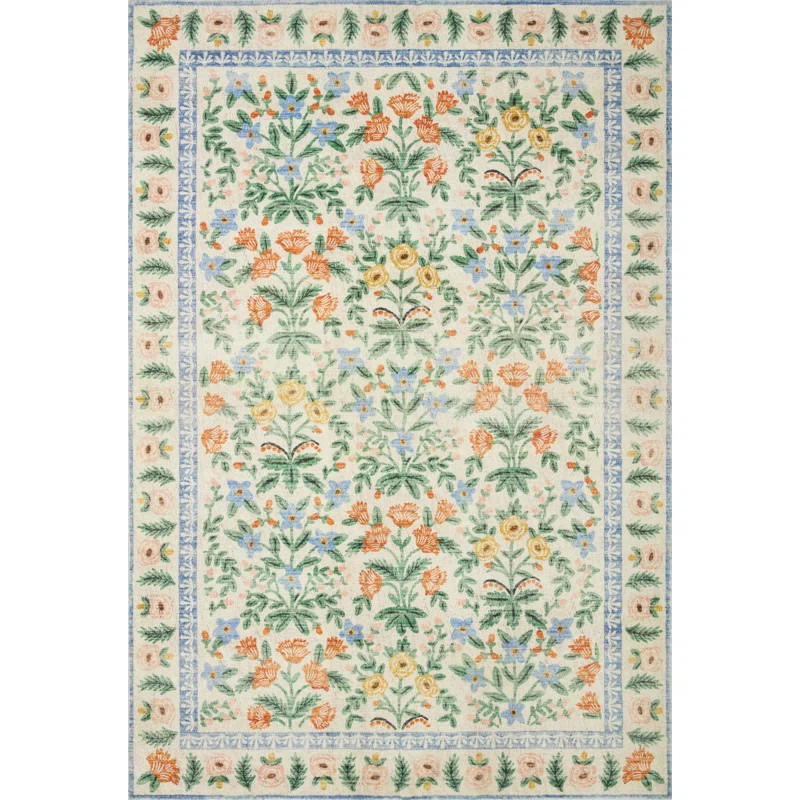 Rifle Paper Co. x Loloi Eden Mughal Garden Cream Rug feat CloudPile | Wayfair North America