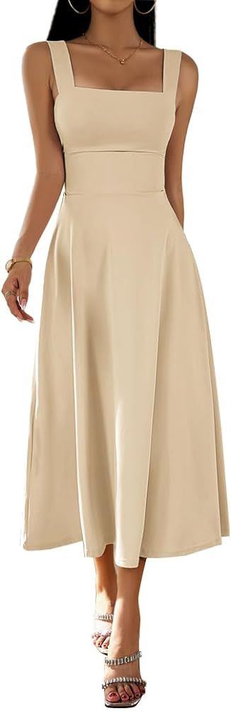 Aossfre Women's Square Neck Sleeveless High Waisted Elegant A Line Long Dress | Amazon (US)