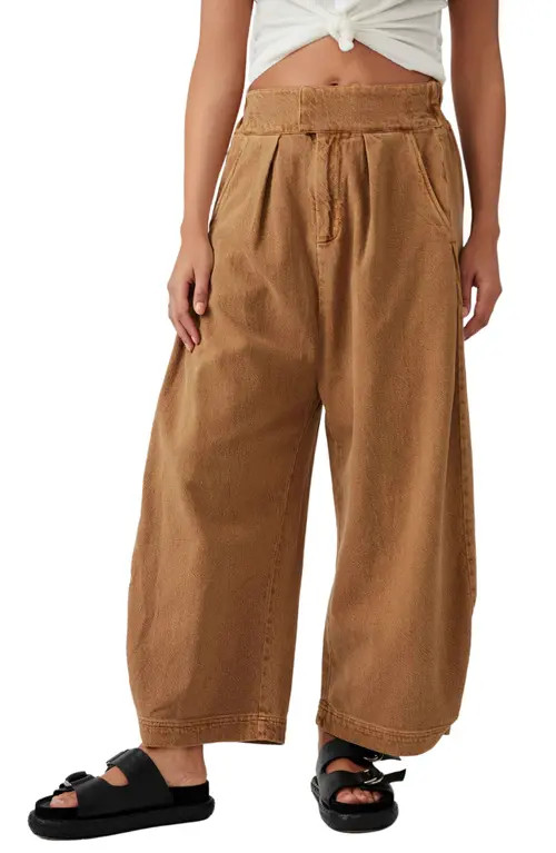 Free People Cool Harbor Wide Leg Denim Pants in Camel at Nordstrom, Size Medium | Nordstrom