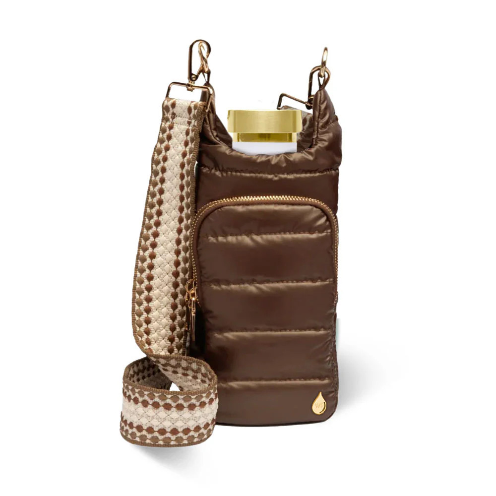 Chocolate Brown Shiny HydroBag\u00ae with Dark Patterned Strap | WanderFull 
