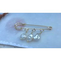 High Quality Luster Freshwater Baroque Pearl Safety Pin Brooch. Dangle 18K Gold Plated Genuine Pin. Bridesmaid Gift | Etsy (US)
