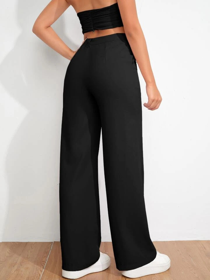 SHEIN EZwear Solid High Waist Straight Leg Pants | SHEIN
