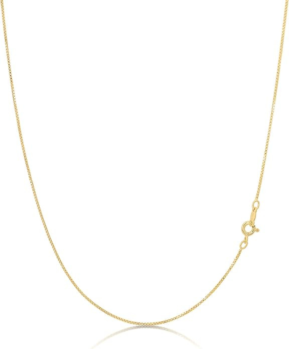 KEZEF 18k Gold Over Sterling Silver 1mm Box Chain Necklace Made in Italy | Amazon (US)