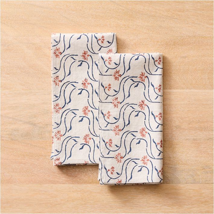 Soil to Studio Juhi Block-Printed Linen Napkins (Set of 2) | West Elm (US)